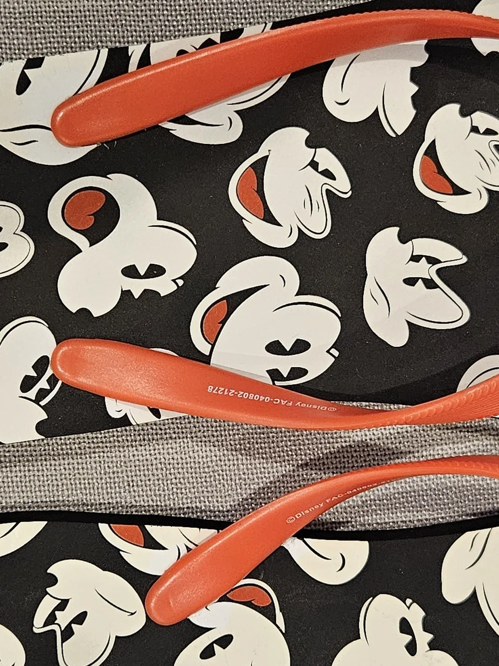 Disney Black Flip Flops with White Mickey Faces and Coral Straps NEW WITHOUT TAG